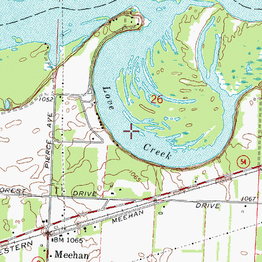 Topographic Map of Love Creek, WI