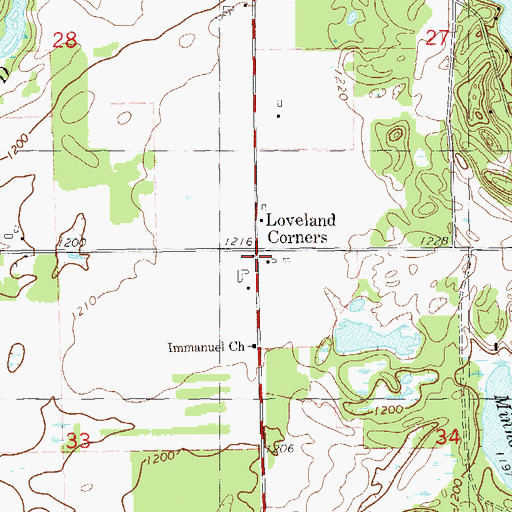 Topographic Map of Loveland Corners, WI