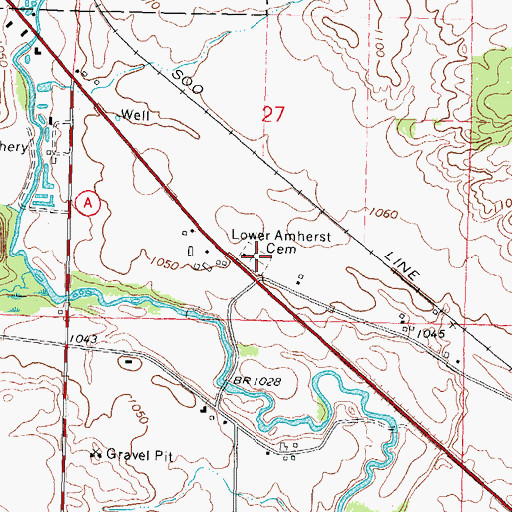 Topographic Map of Lower Amherst Cemetery, WI