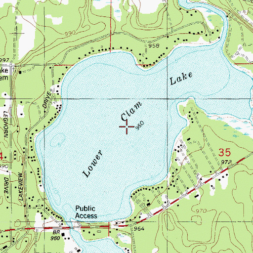 Topographic Map of Lower Clam Lake, WI