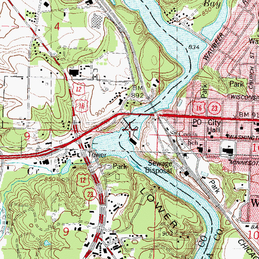 Topographic Map of Lower Dells, WI