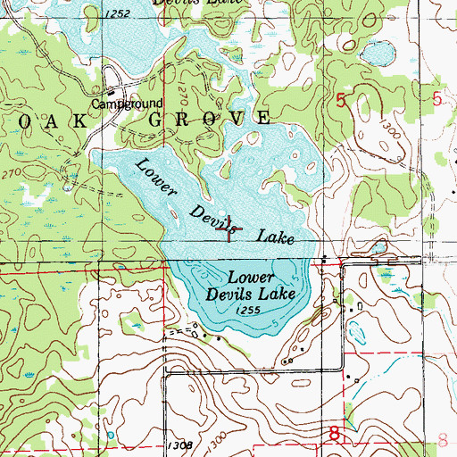 Topographic Map of Lower Devils Lake, WI