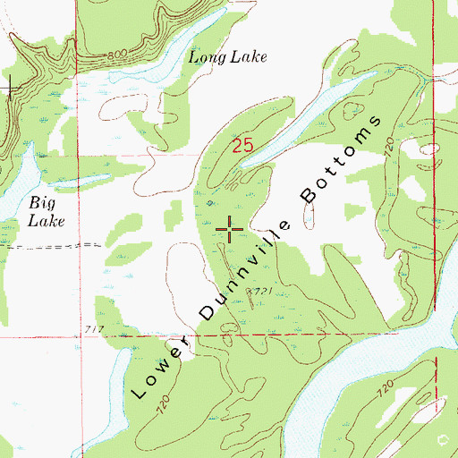 Topographic Map of Lower Dunnville Bottoms, WI