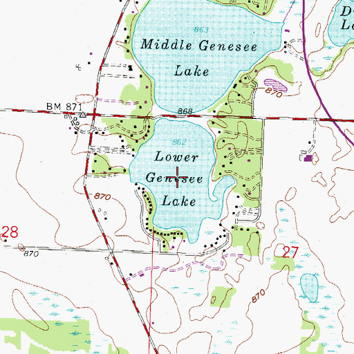Topographic Map of Lower Genesee Lake, WI