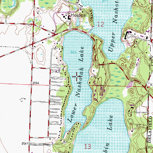 Topographic Map of Lower Nashotah Lake, WI