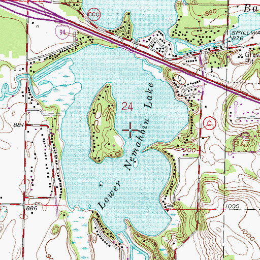 Topographic Map of Lower Nemahbin Lake, WI