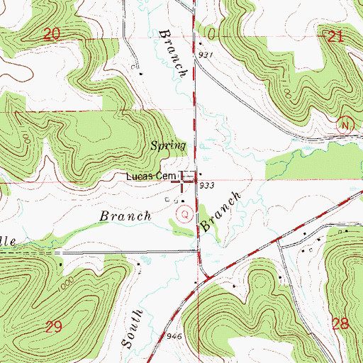 Topographic Map of Lucas Cemetery, WI