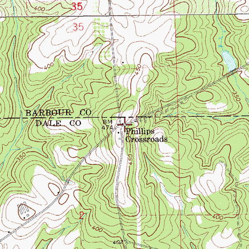 Topographic Map of Phillips Crossroads, AL