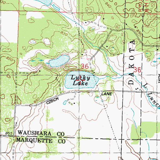 Topographic Map of Lucky Lake, WI