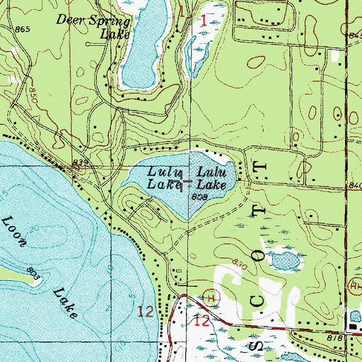 Topographic Map of Lulu Lake, WI