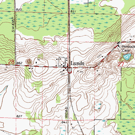 Topographic Map of Lunds, WI