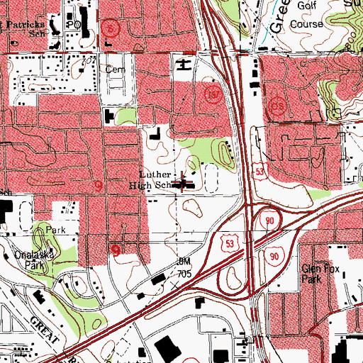 Topographic Map of Luther High School, WI