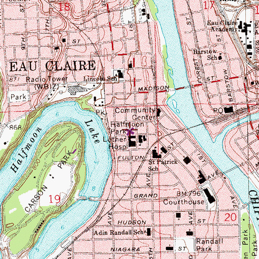 Topographic Map of Mayo Health Systems Luther Hospital, WI