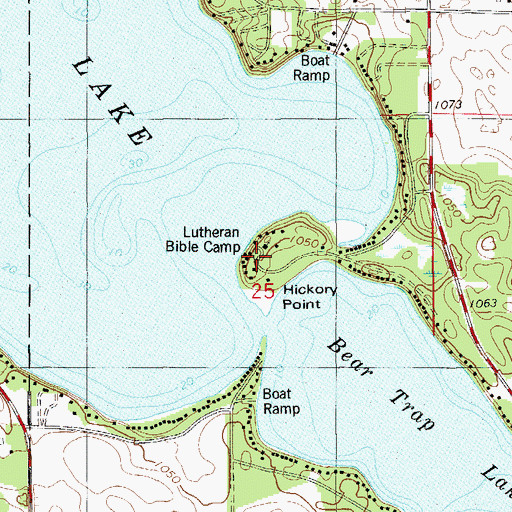 Topographic Map of Lutheran Bible Camp, WI