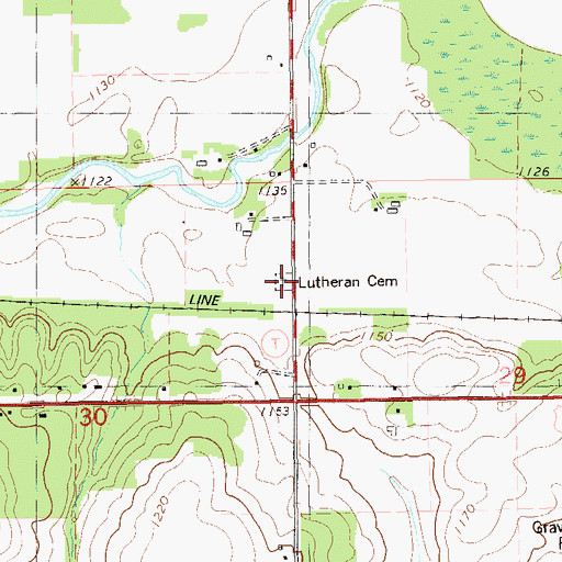 Topographic Map of Lutheran Cemetery, WI