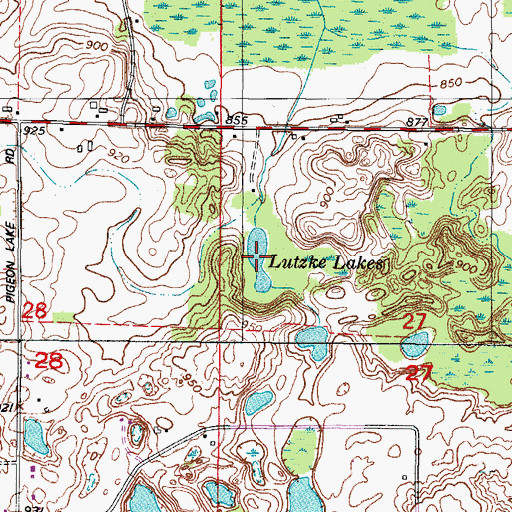 Topographic Map of Lutzke Lakes, WI