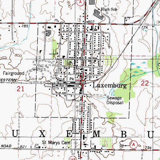 Topographic Map of Luxemburg, WI