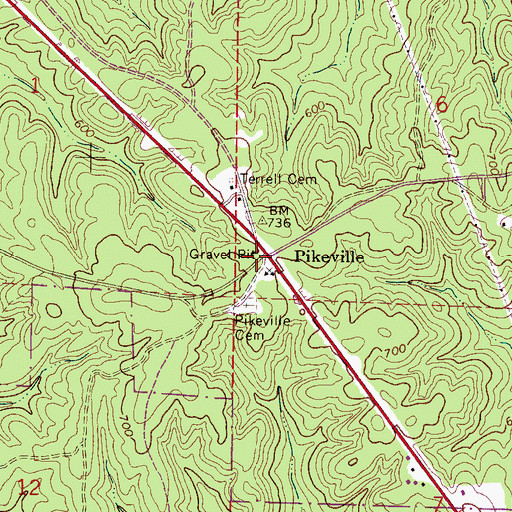 Topographic Map of Pikeville, AL
