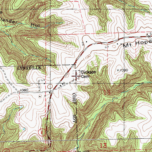 Topographic Map of Dickson Cemetery, WI