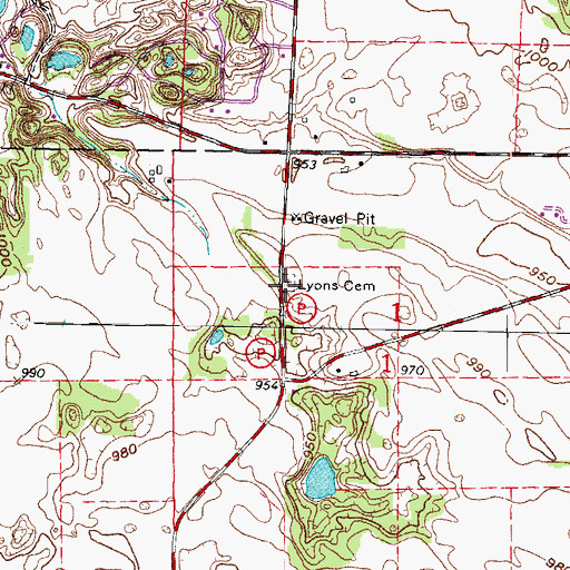 Topographic Map of Lyons Cemetery, WI