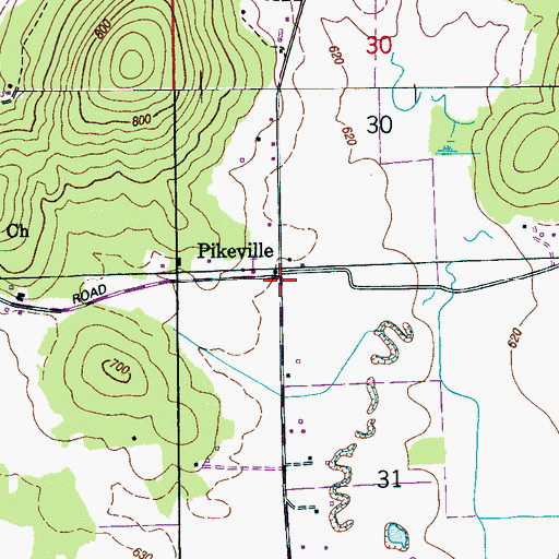 Topographic Map of Pikeville, AL