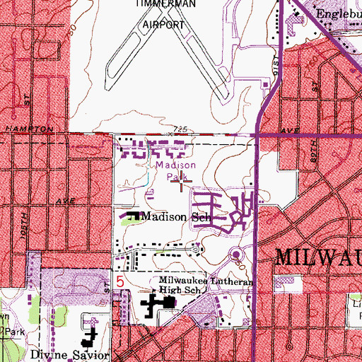 Topographic Map of Madison Park, WI