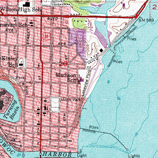 Topographic Map of Madison Elementary School, WI