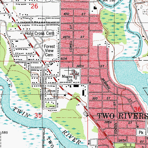Topographic Map of Magee Elementary School, WI