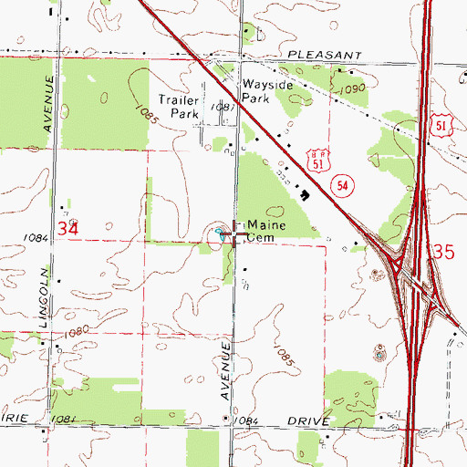 Topographic Map of Maine Cemetery, WI