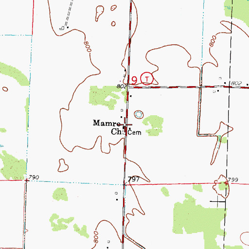 Topographic Map of Mamre Church, WI