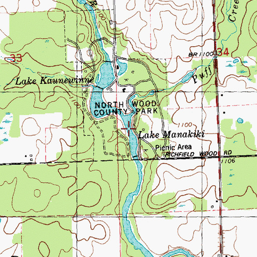 Topographic Map of Lake Manakiki, WI