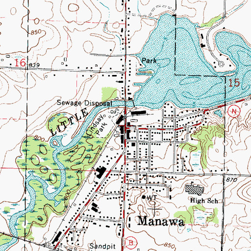 Topographic Map of Manawa, WI