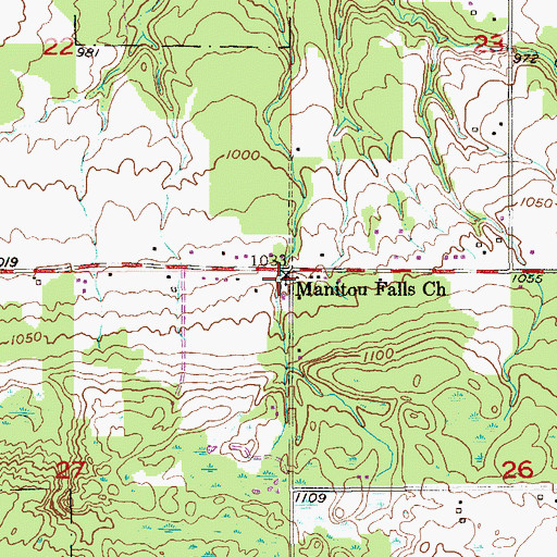Topographic Map of Manitou Falls Church, WI