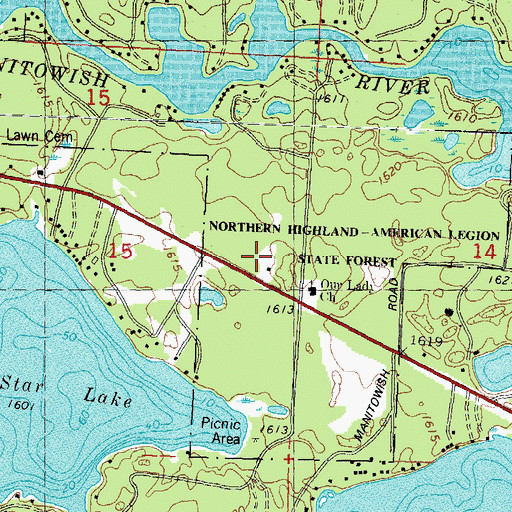 Topographic Map of Manitowish Waters School, WI