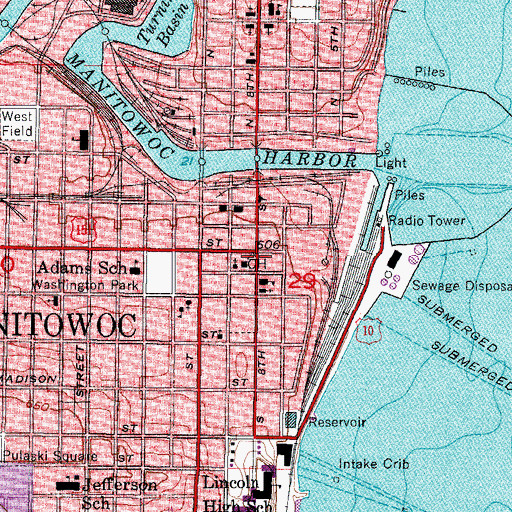 Topographic Map of Manitowoc, WI