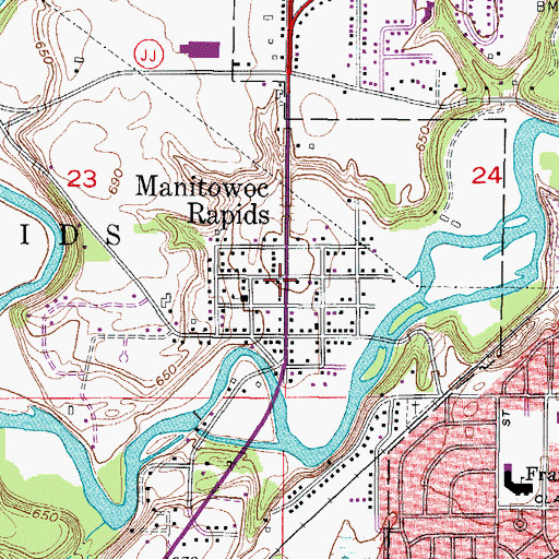 Topographic Map of Manitowoc Rapids, WI