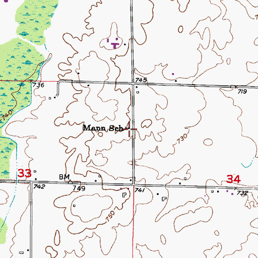 Topographic Map of Mann School (historical), WI