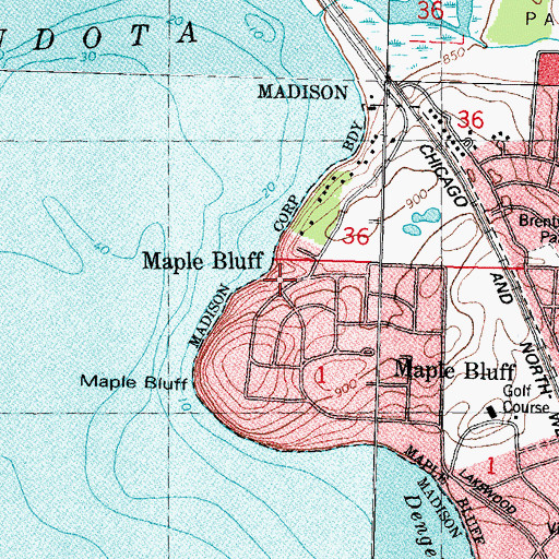 Topographic Map of Maple Bluff, WI