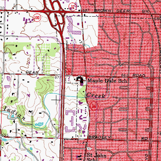 Topographic Map of Maple Dale School, WI
