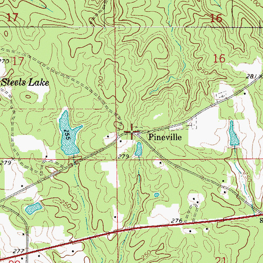 Topographic Map of Pineville, AL