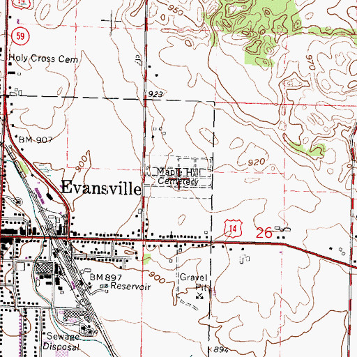 Topographic Map of Maple Hill Cemetery, WI