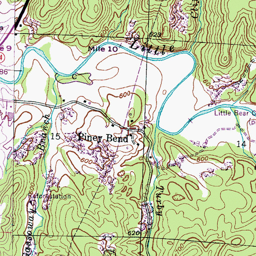 Topographic Map of Piney Bend, AL