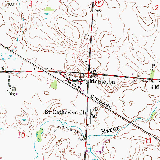 Topographic Map of Mapleton, WI