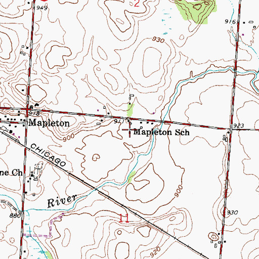Topographic Map of Mapleton School, WI