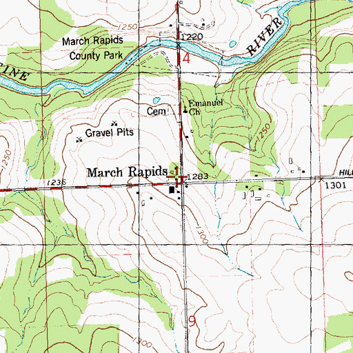 Topographic Map of March Rapids, WI