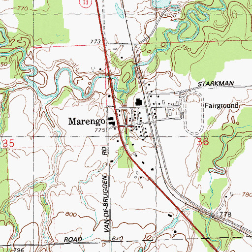 Topographic Map of Marengo, WI