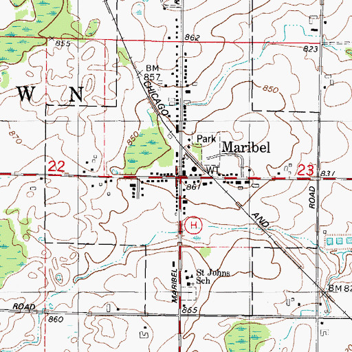 Topographic Map of Maribel, WI