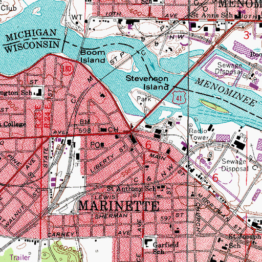 Topographic Map of Marinette, WI