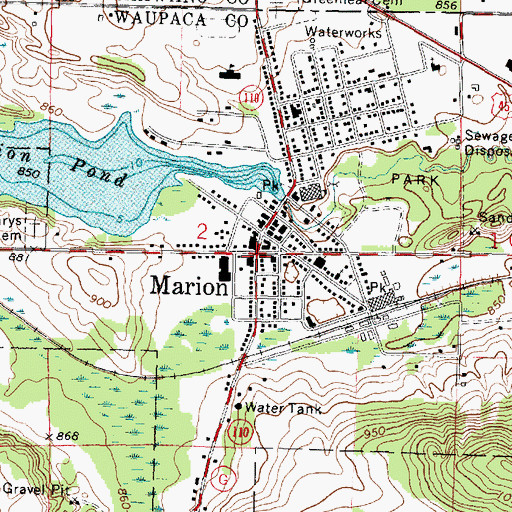 Topographic Map of Marion, WI