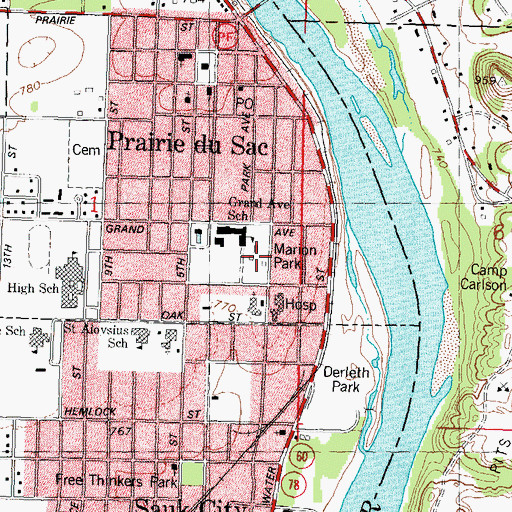 Topographic Map of Marion Park, WI